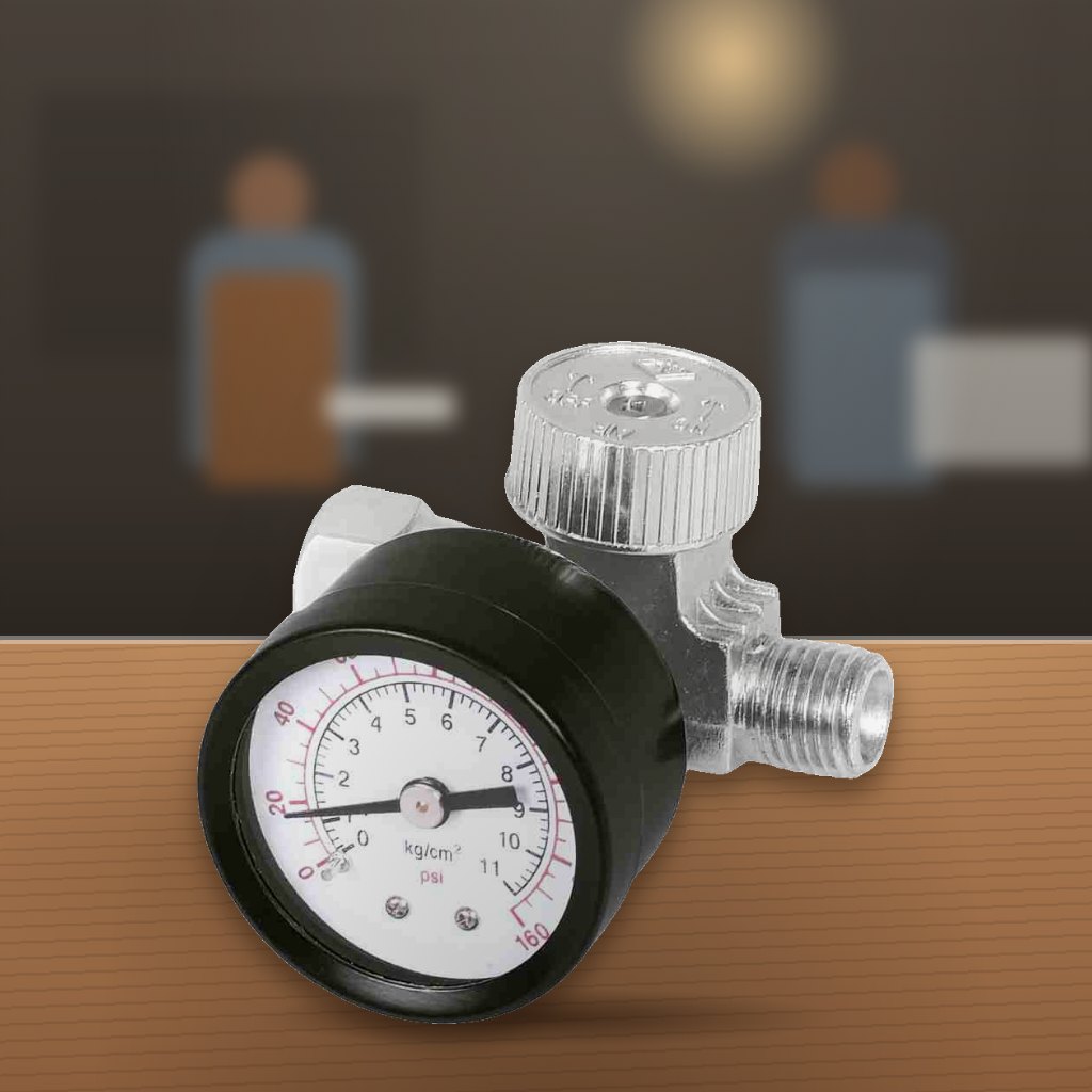 Regulador de Aire Truper 1/4" NPT con Manómetro en un taller