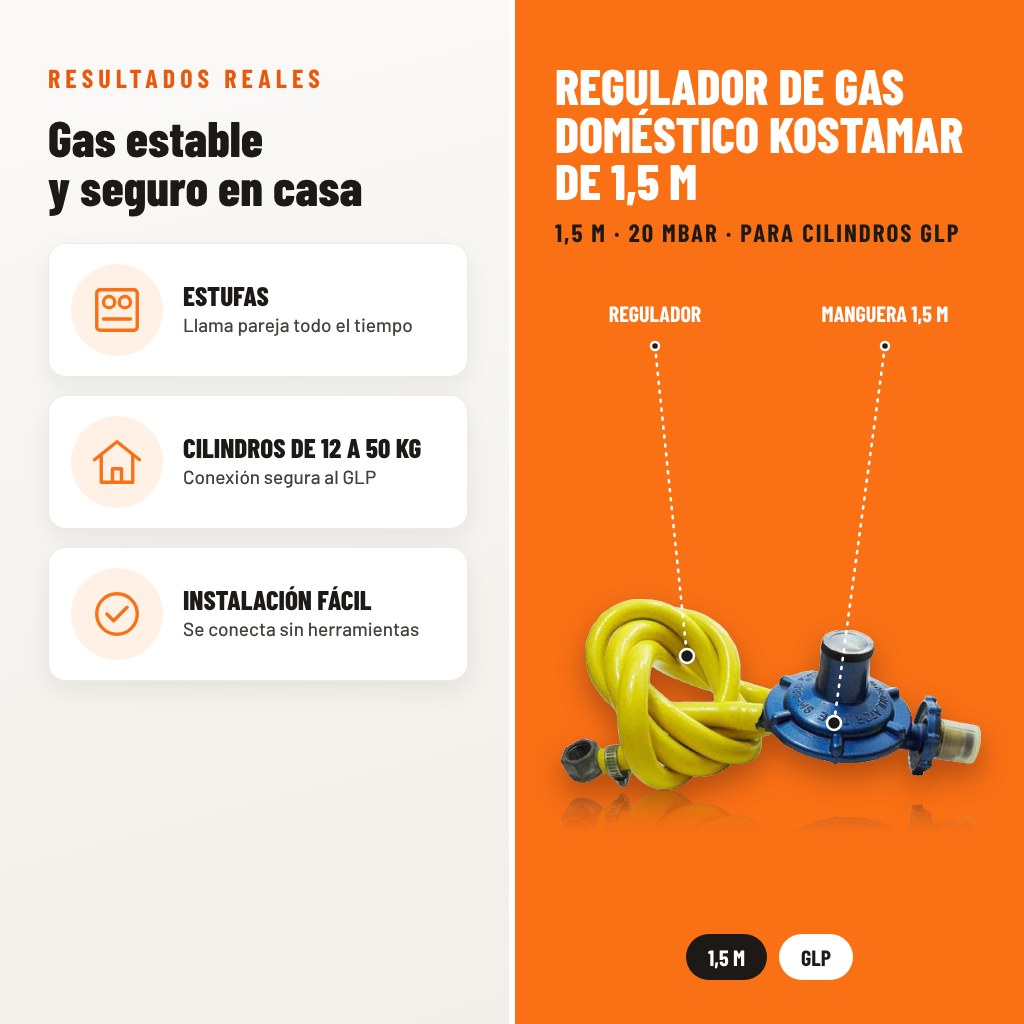 Regulador de Gas Doméstico Kostamar de 1,5 m: resultados de uso y características técnicas señaladas