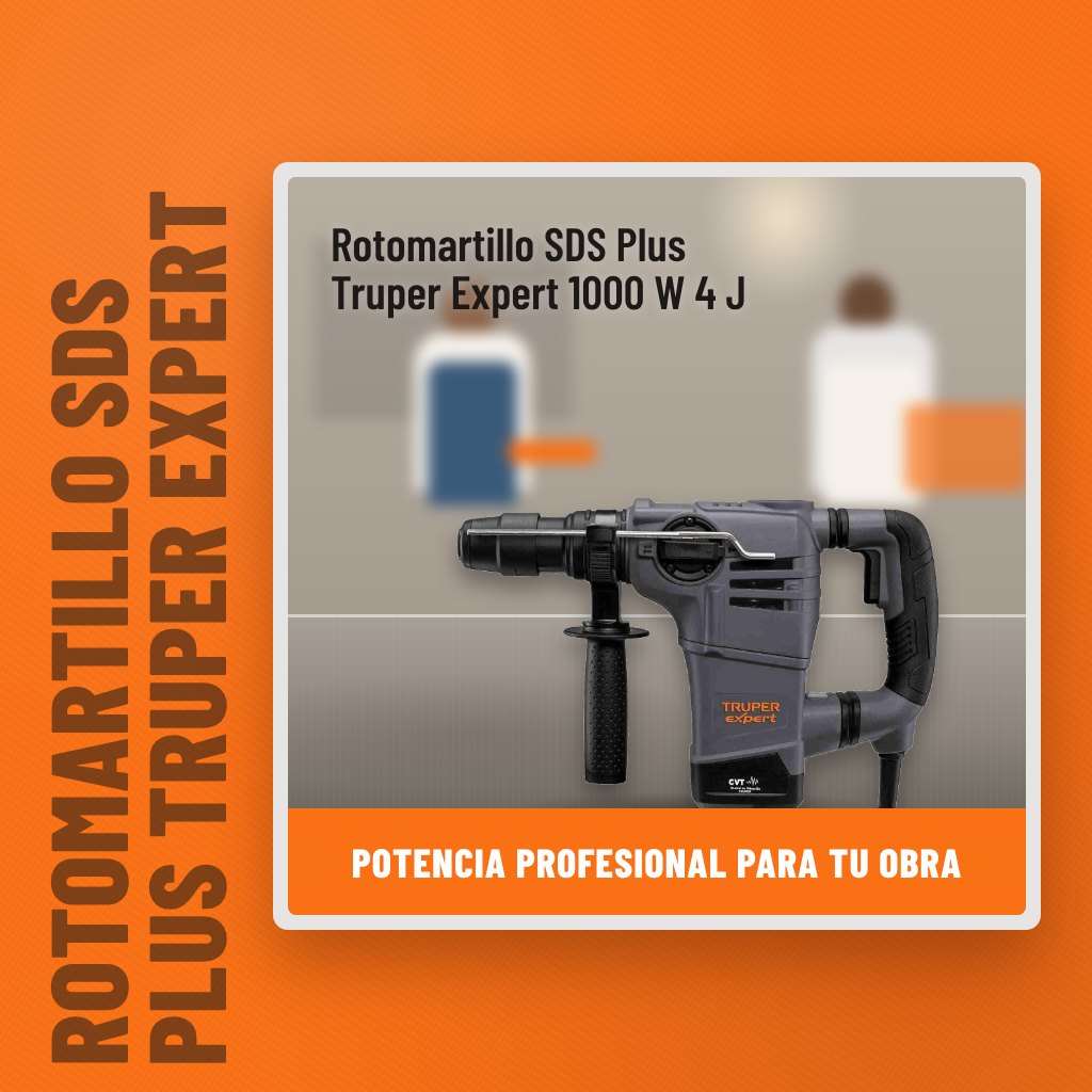 Rotomartillo SDS Plus Truper Expert 1000 W 4 J en una obra con un profesional al fondo