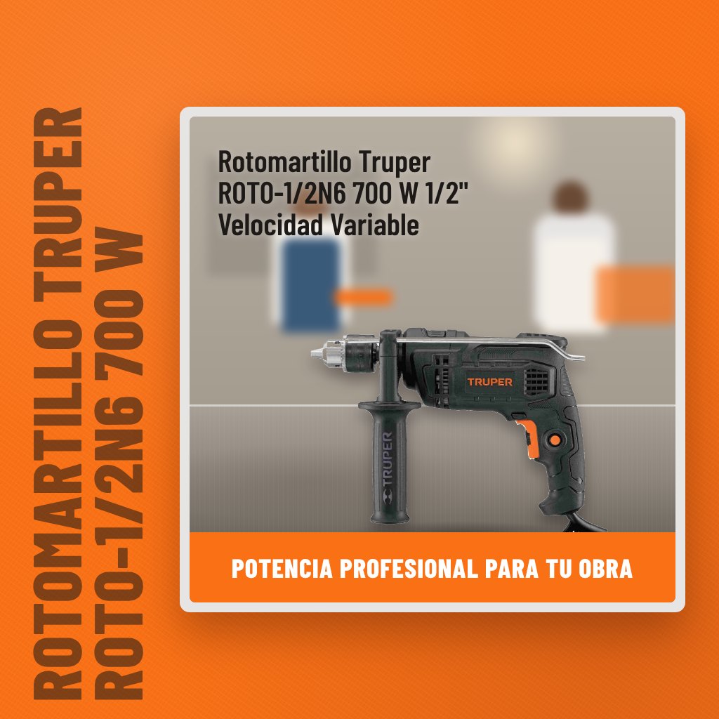 Rotomartillo Truper ROTO-1/2N6 700 W 1/2" Velocidad Variable en una obra con un profesional al fondo
