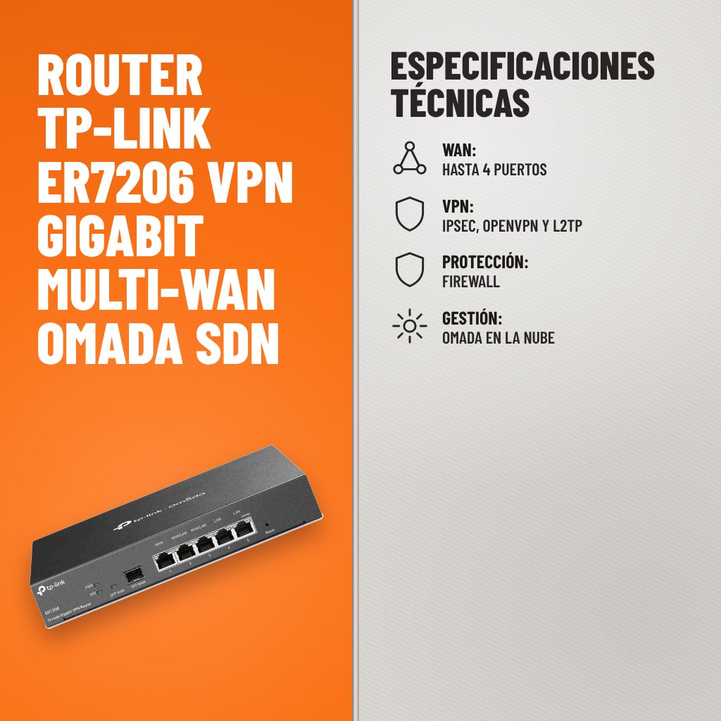 Especificaciones técnicas de Router TP-Link ER7206 VPN Gigabit Multi-WAN Omada SDN