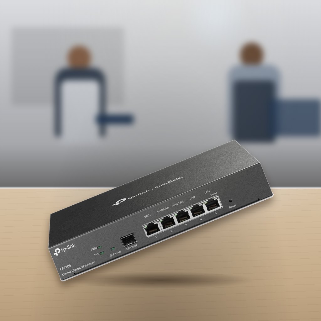 Router TP-Link ER7206 VPN Gigabit Multi-WAN Omada SDN en una oficina