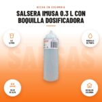 Salsera Imusa 0.3 L con Boquilla Dosificadora: imagen promocional con 0.3 litros, boquilla de punta, 15 cm de alto, hecha en colombia