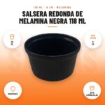 Salsera Redonda de Melamina Negra 118 ml: imagen promocional con 118 ml, 9 cm, resistente, apta lavavajillas