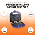 Sanduchera Grill Home Elements 2 en 1 750 W: imagen promocional con 750 w, placas removibles, grill y sándwich, anti- adherente