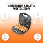 Sanduchera Kalley 2 Puestos 300 W: imagen promocional con 300 w, 2 puestos, anti- adherente, 3 a 5 minutos