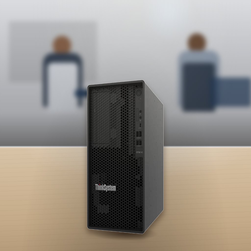 Servidor Lenovo ThinkSystem ST50 Xeon E-2324 16 GB 2 TB en una oficina