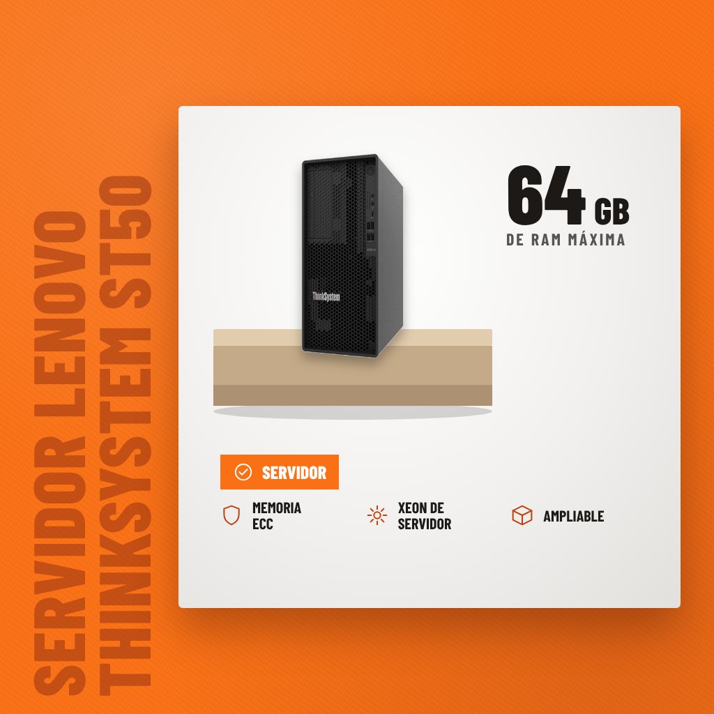 Servidor Lenovo ThinkSystem ST50 Xeon E-2324 16 GB 2 TB sobre soporte con sus beneficios principales