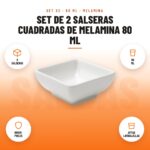 Set de 2 Salseras Cuadradas de Melamina 80 ml: imagen promocional con 2 salseras, 80 ml, irrom- pibles, aptas lavavajillas