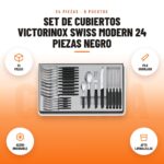 Set de cubiertos Victorinox Swiss Modern 24 piezas negro: imagen promocional con 24 piezas, filo ondulado, acero inoxidable, apto lavavajillas