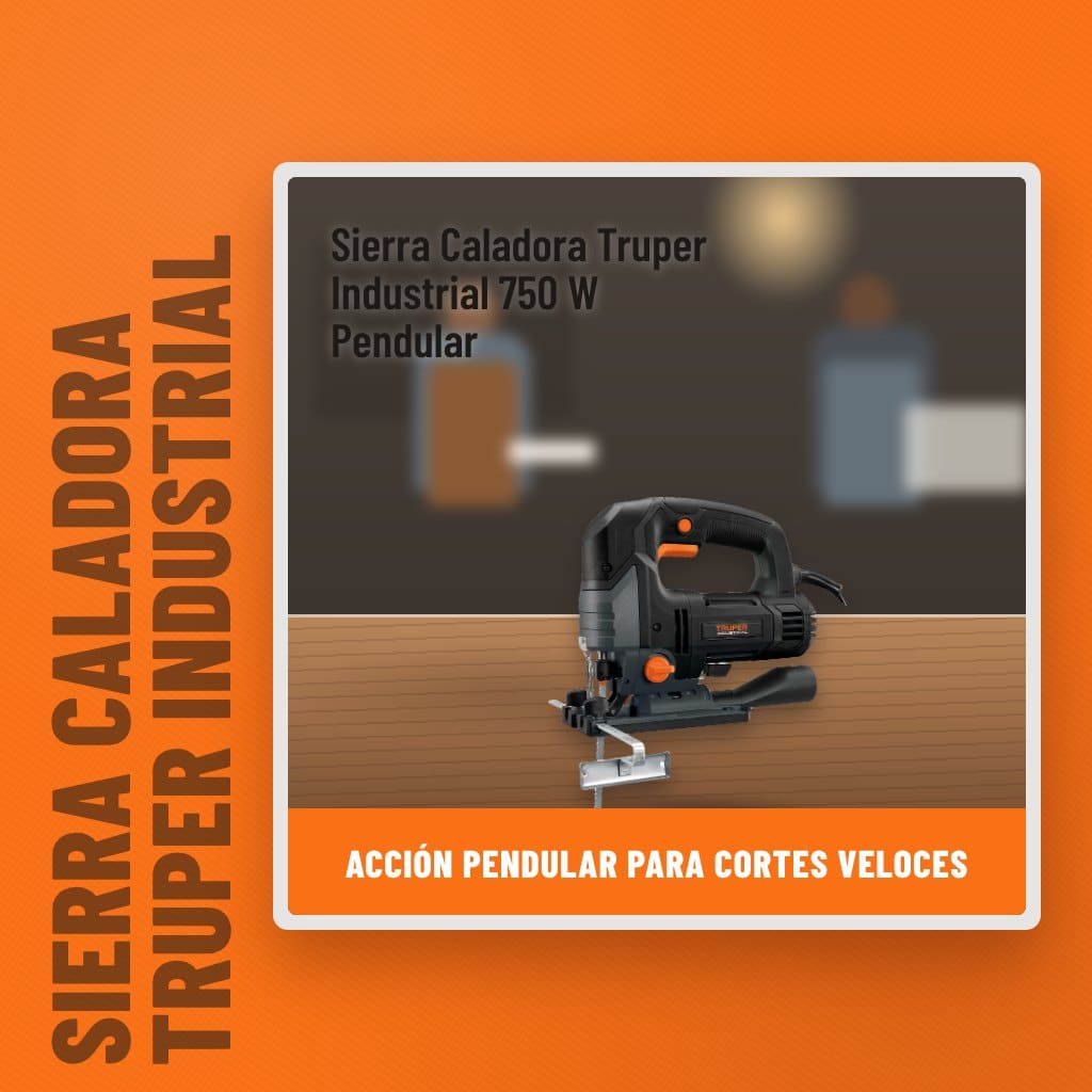 Sierra Caladora Truper Industrial 750 W Pendular en un taller con un profesional al fondo