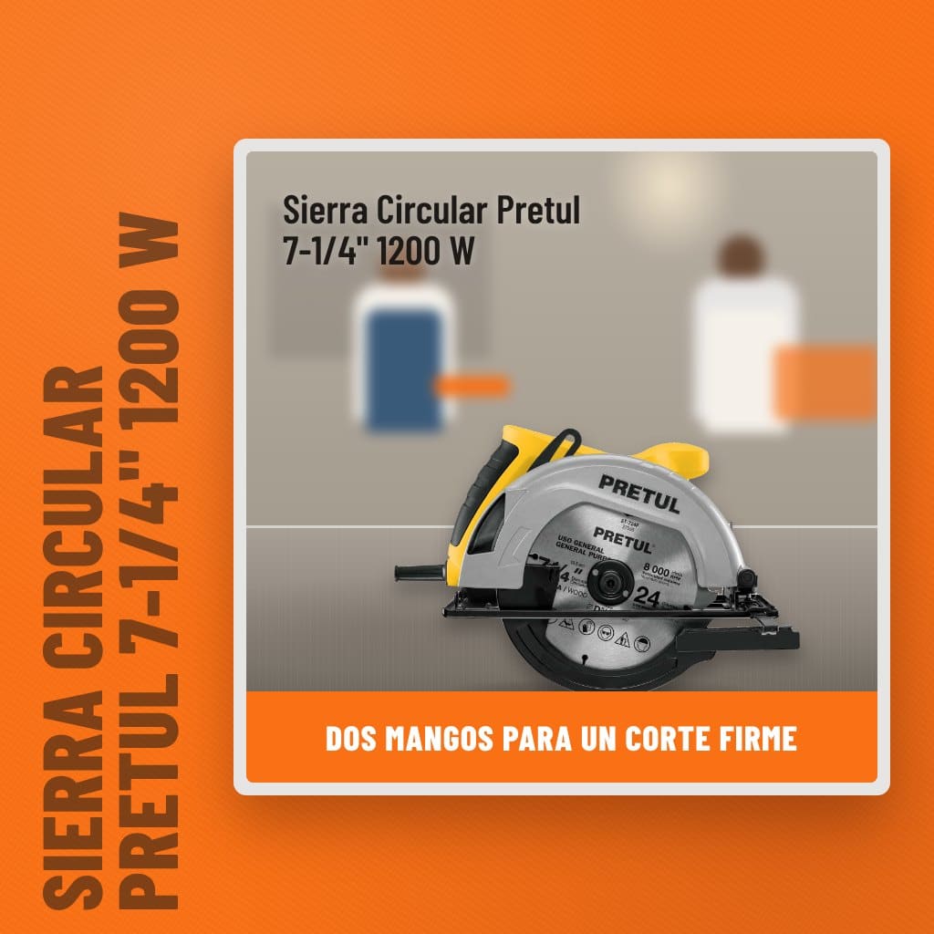 Sierra Circular Pretul 7-1/4" 1200 W en una obra con un profesional al fondo
