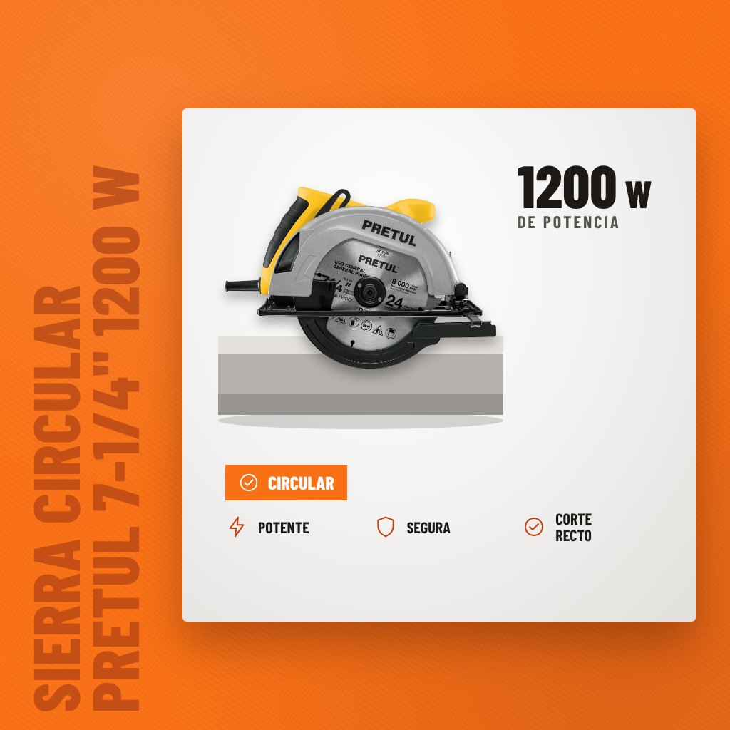 Sierra Circular Pretul 7-1/4" 1200 W sobre soporte con sus beneficios principales