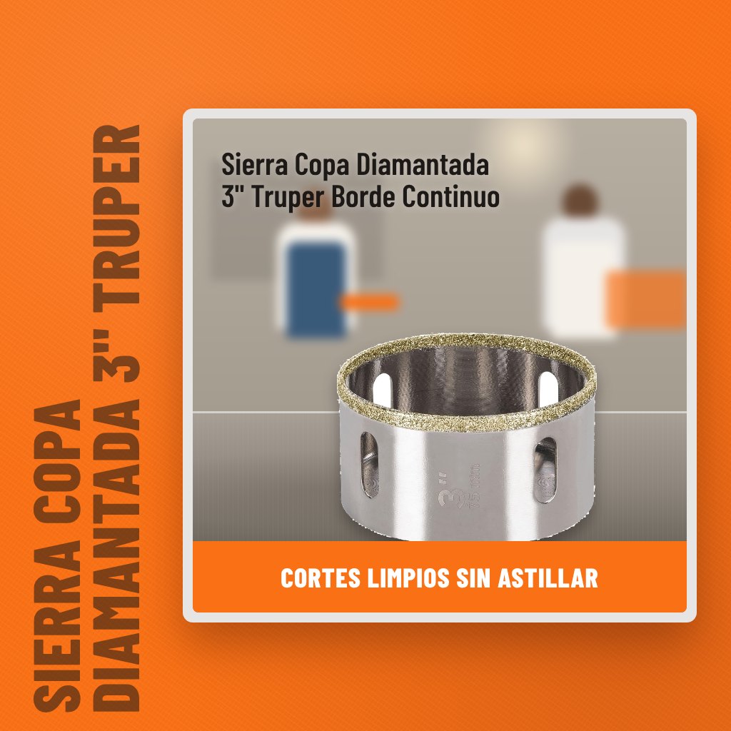 Sierra Copa Diamantada 3" Truper Borde Continuo en una obra con un profesional al fondo