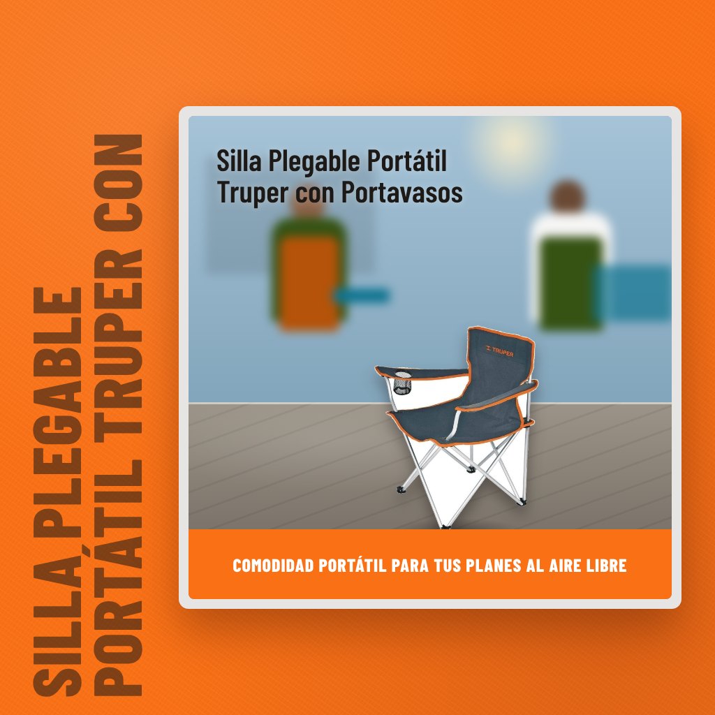 Silla Plegable Portátil Truper con Portavasos en un espacio al aire libre con un profesional al fondo