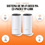 Sistema de Wi-Fi Deco M4 (2-pack) Tp-link: imagen promocional con ac1200 mesh, 2 unidades, toda la casa, app deco