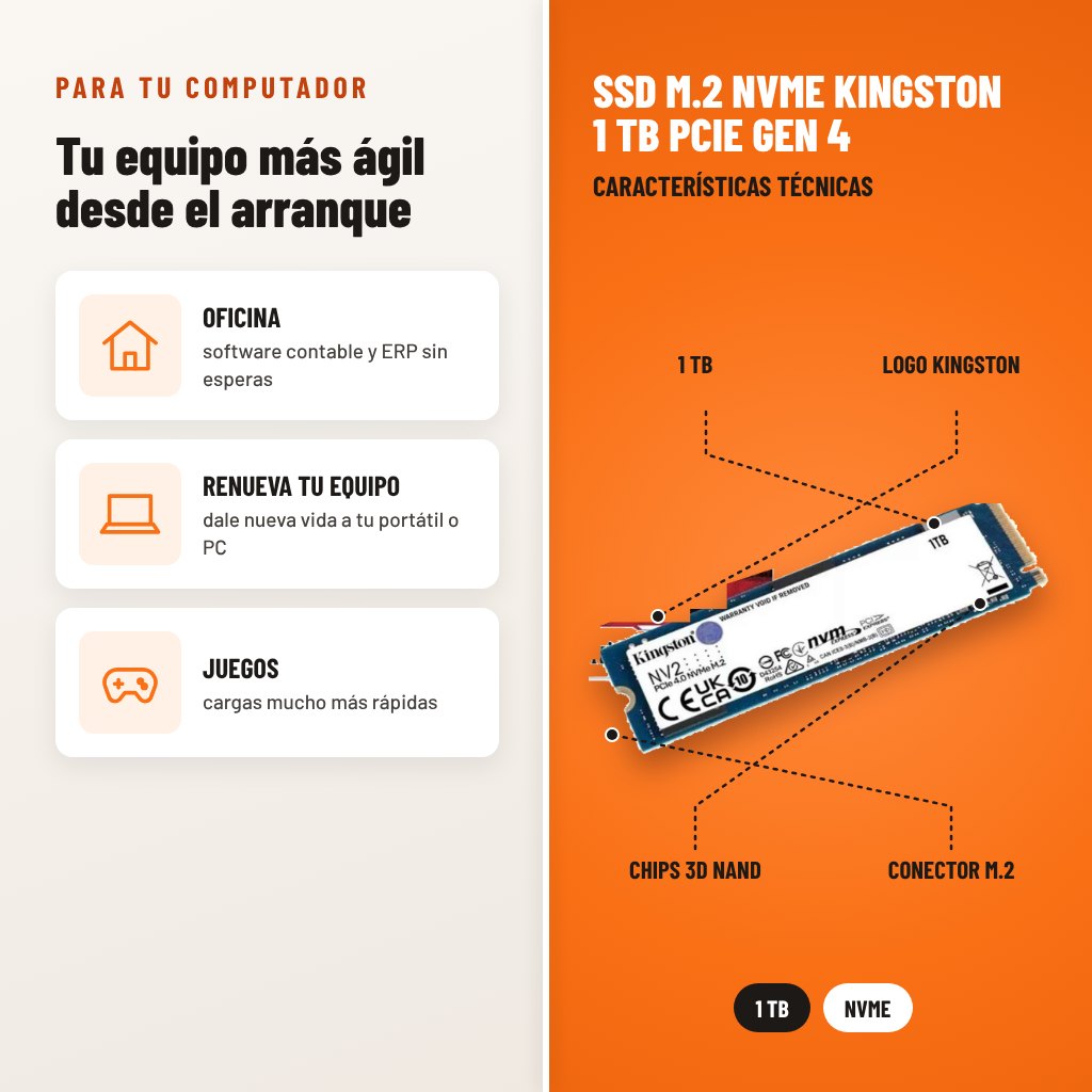 SSD M.2 NVMe Kingston 1 TB PCIe Gen 4: usos y características técnicas señaladas