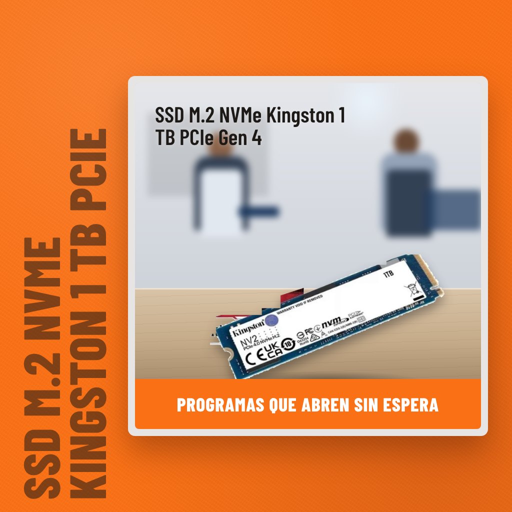 SSD M.2 NVMe Kingston 1 TB PCIe Gen 4 en una oficina con un profesional al fondo