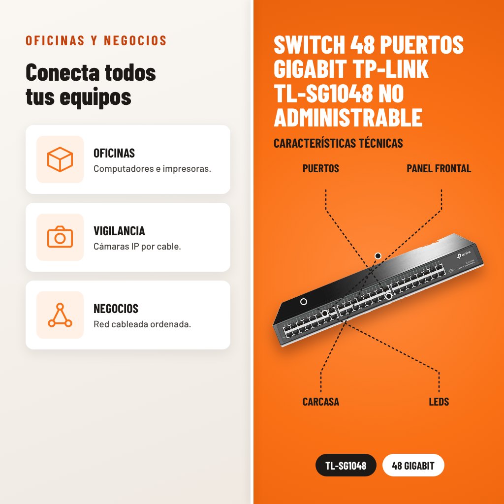 Switch 48 Puertos Gigabit TP-Link TL-SG1048 No Administrable: usos y características técnicas señaladas