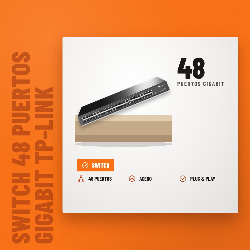 Switch 48 Puertos Gigabit TP-Link TL-SG1048 No Administrable sobre soporte con sus beneficios principales