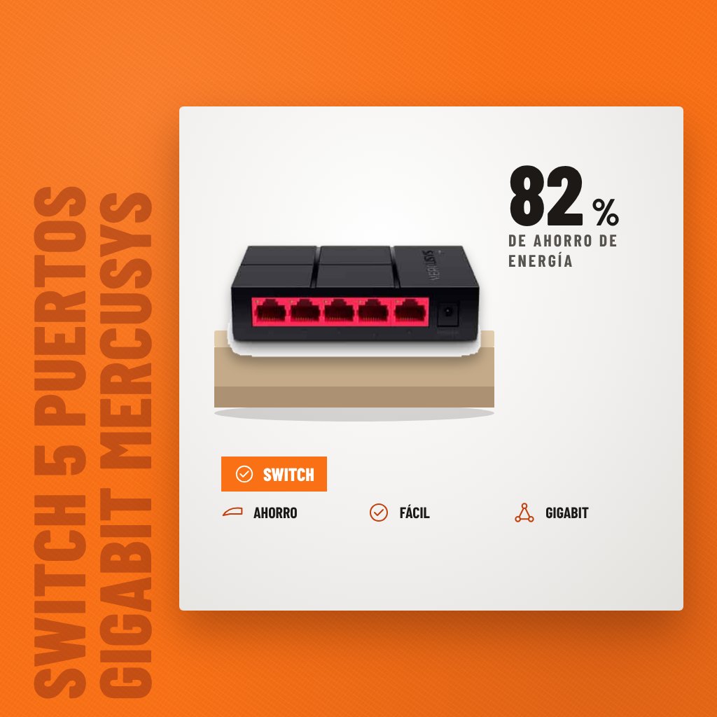 Switch 5 Puertos Gigabit Mercusys MS105G No Administrable sobre soporte con sus beneficios principales