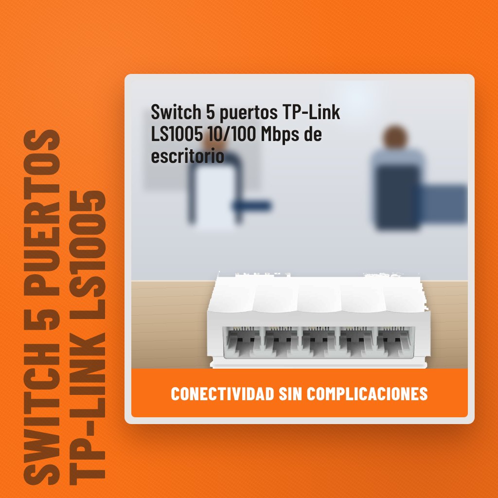 Switch 5 puertos TP-Link LS1005 10/100 Mbps de escritorio en una oficina con un profesional al fondo