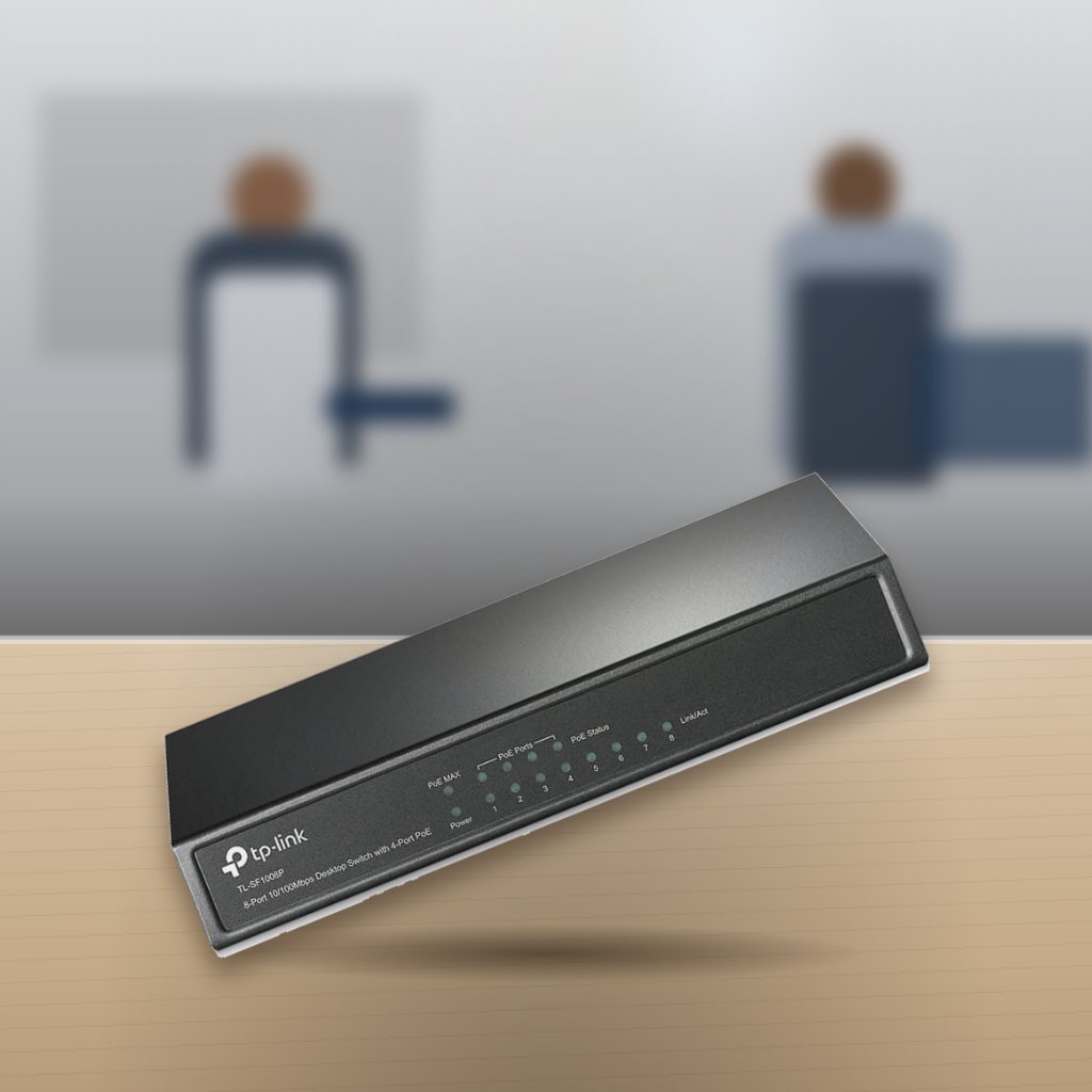 Switch 8 Puertos 4 PoE TP-Link TL-SF1008P 10/100 Mbps en una oficina