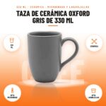 Taza de Cerámica Oxford Gris de 330 ml: imagen promocional con 330 ml, cerámica, apta microondas, apta lavavajillas