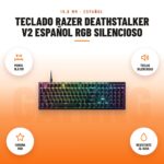 Teclado Razer DeathStalker V2 Español RGB Silencioso: imagen promocional con perfil 16,8 mm, teclas silenciosas, chroma rgb, resistente al agua