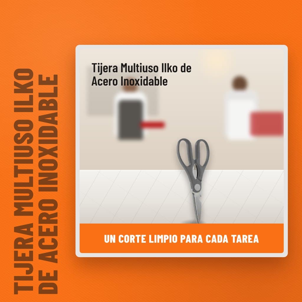 Tijera Multiuso Ilko de Acero Inoxidable en una cocina con un profesional al fondo