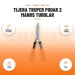 Tijera Truper Podar 2 Manos Tubular: imagen promocional con cuchillas de acero, mango tubular, ligera, poda