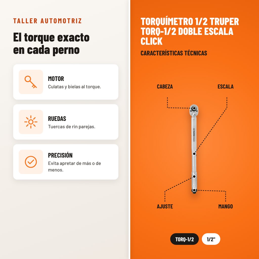 Torquímetro 1/2 Truper TORQ-1/2 Doble Escala Click: usos y características técnicas señaladas