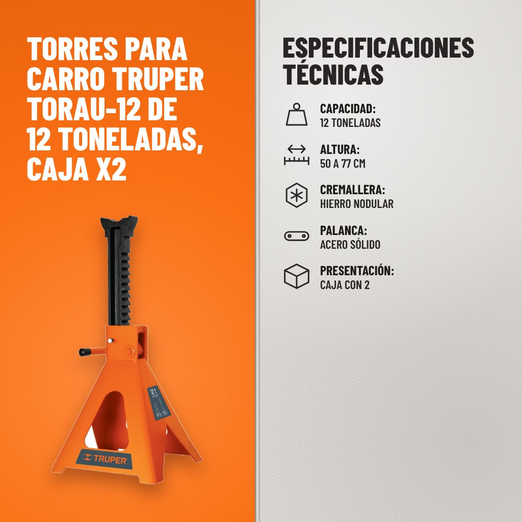 Especificaciones técnicas de Torres para Carro Truper TORAU-12 de 12 Toneladas, Caja x2