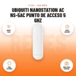 Ubiquiti NanoStation AC NS-5AC Punto de Acceso 5 GHz: imagen promocional con banda 5 ghz, hasta 450 mbps, para exterior, ideal para cámaras