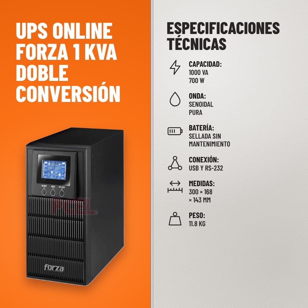 Especificaciones técnicas de UPS Online Forza 1 kVA Doble Conversión