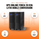 UPS Online Forza 10 kVA Litio Doble Conversión: imagen promocional con 10 kva 10000 w, batería de litio, snmp rs-232, garantía 12 meses