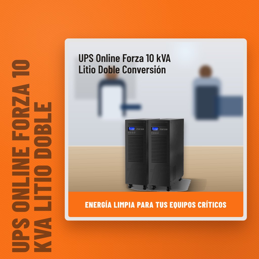 UPS Online Forza 10 kVA Litio Doble Conversión en una oficina con un profesional al fondo