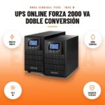UPS Online Forza 2000 VA Doble Conversión: imagen promocional con 2000 va 1800 w, onda senoidal, 110 v ac, garantía 12 meses