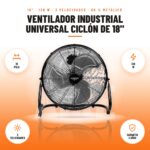 Ventilador Industrial Universal Ciclón de 18": imagen promocional con 18 pulg, 120 w, 3 velocidades, garantía 2 años