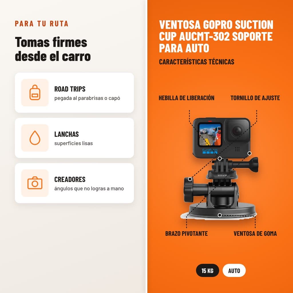 Ventosa GoPro Suction Cup AUCMT-302 Soporte para Auto: usos y características técnicas señaladas